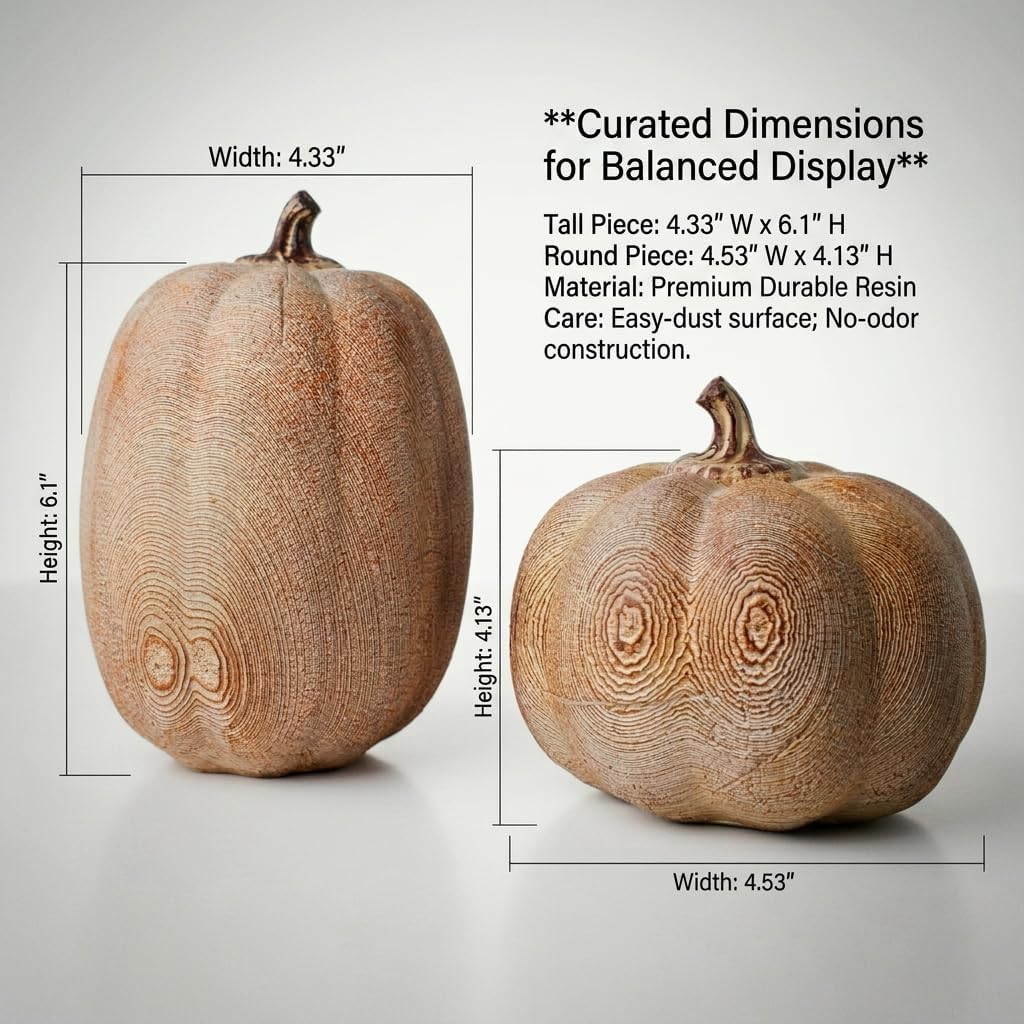 DouShiAi Pumpkin Decor, 2Pcs Faux Wood Grain Resin Pumpkins for Fall Decor | Amazon (US)