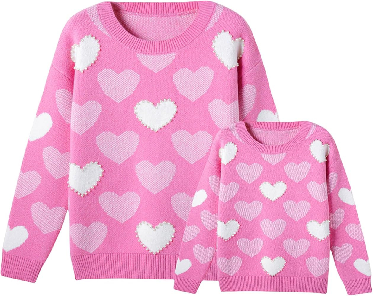 Mommy and Me Valentine's Day Sweaters Love Heart Graphic Sweater Family Matching Outfits Long Sle... | Amazon (US)