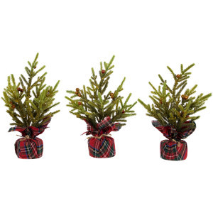Mini Glittered Pine with Berries Artificial Christmas Trees - 9" - Set of 3 | Christmas Central