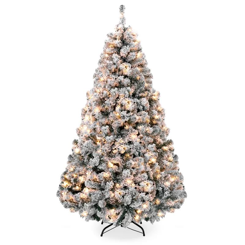 Pre-Lit Snow Flocked Artificial Christmas with Clear/White Lights | Wayfair North America
