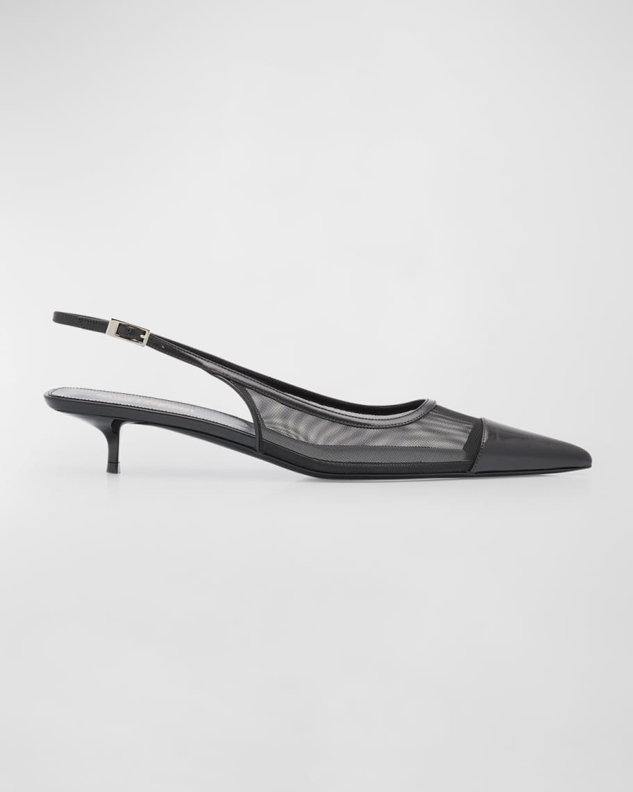 Saint Laurent Oxalis Leather Mesh Slingback Pumps | Neiman Marcus