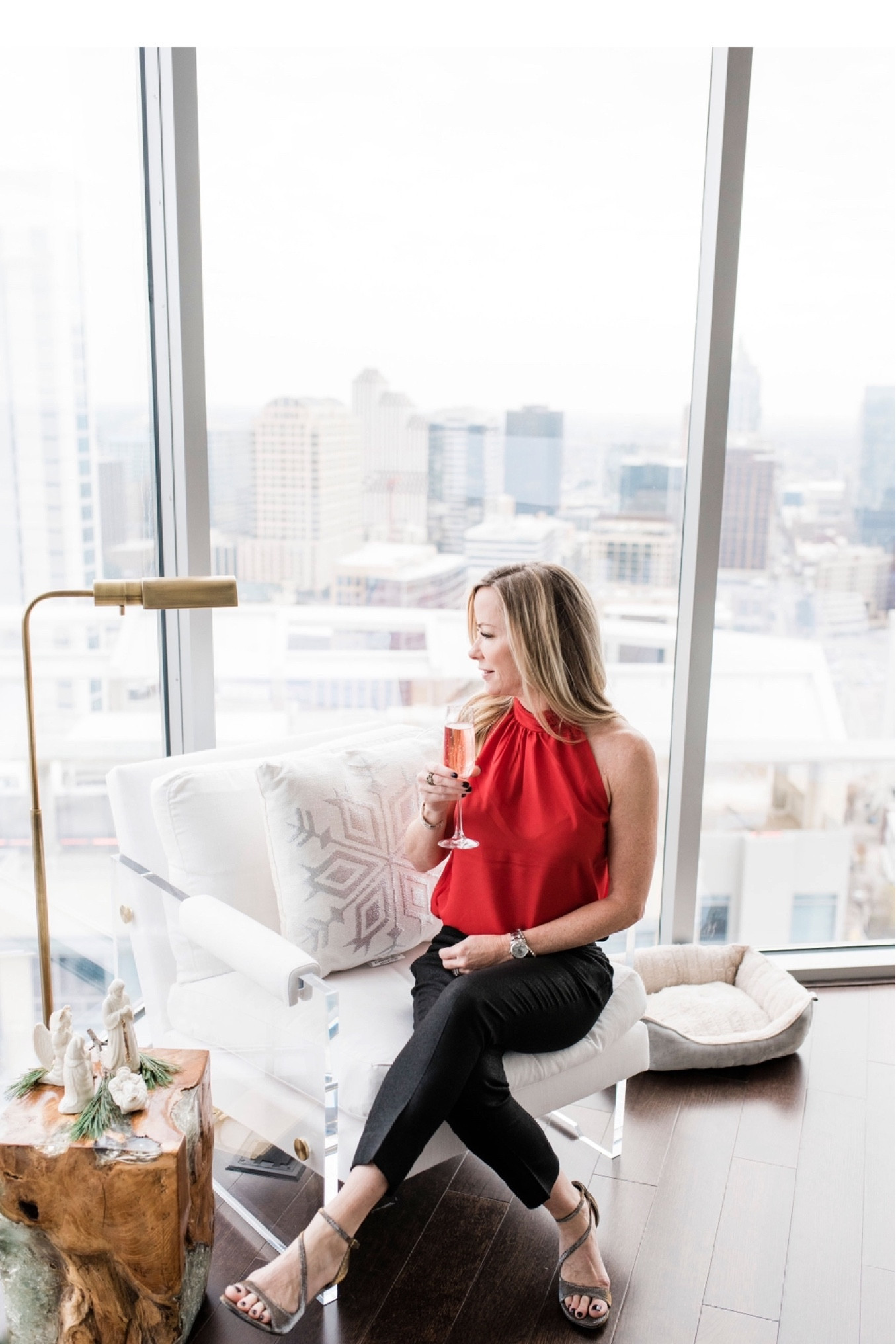 Red halter blouse and black trousers!  Holiday outfit #holidayoutfit

#LTKHoliday #LTKSeasonal #LTKover40
