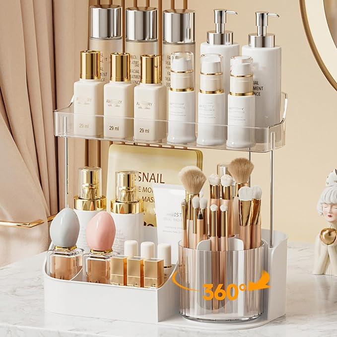NATURE'S SOURCE Rotating Makeup Organizer Countertop for Vanity with Makeup Brush Holder, Large C... | Amazon (US)