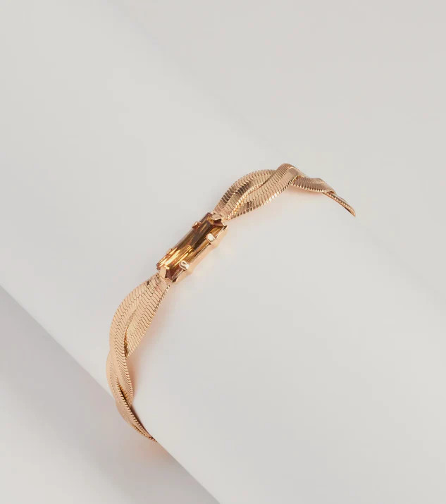 Trendy Shine Gemstone Twisted Snake Chain Bracelet | Windsor Stores