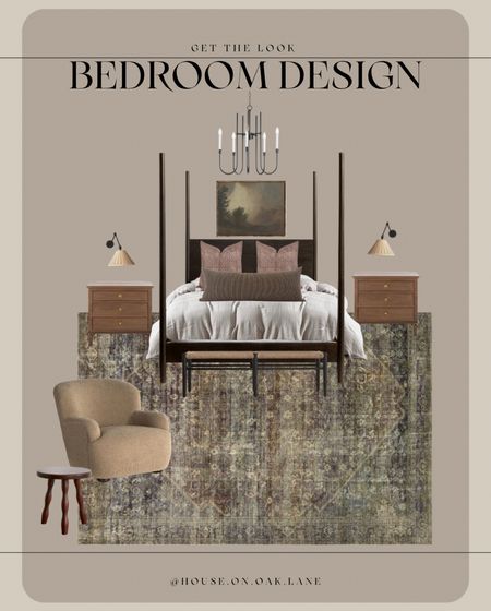 Bedroom design 

Four poster bed dark stain 3 drawer nightstands boucle chair moody art vintage rug 

#LTKhome #LTKstyletip #LTKFind
