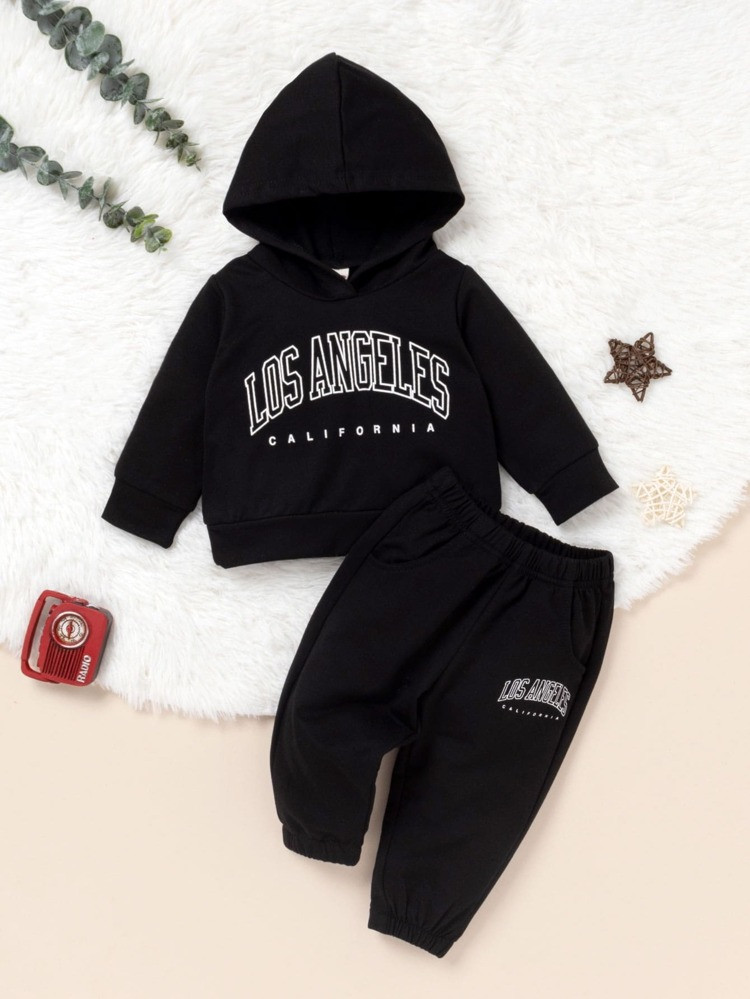 Baby Letter Graphic Hooded Sweatshirt & Sweatpants | SHEIN