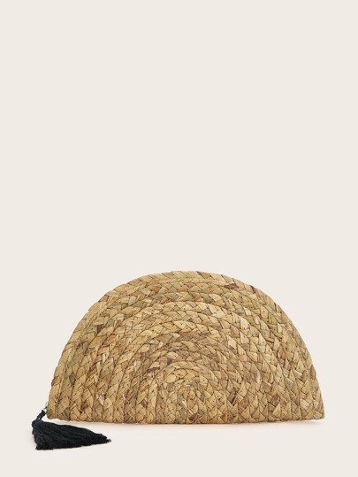 Tassel Detail Straw Semi-circle Clutch | SHEIN