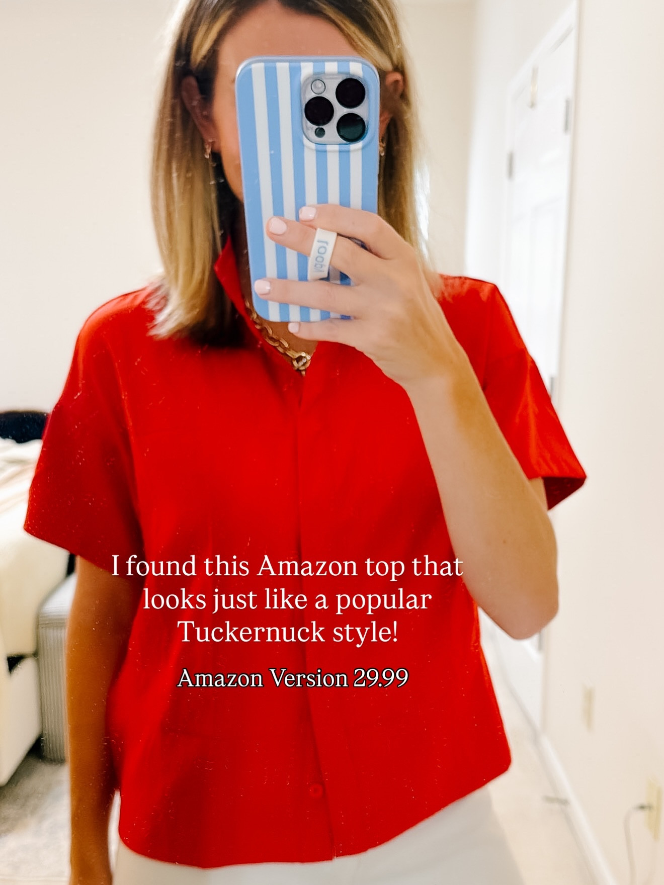 Look for less! 🚨 

Found this super cute Amazon top that looks almost exactly like Tnuck’s Sofia Shirt! The fabric is great quality and it looks 🤩🤩🤩 on!  I am wearing the size small! Great workwear piece! I personally wore to church today! 

#lookforless #amazonfinds #tuckernuckstyle #tuckernuck