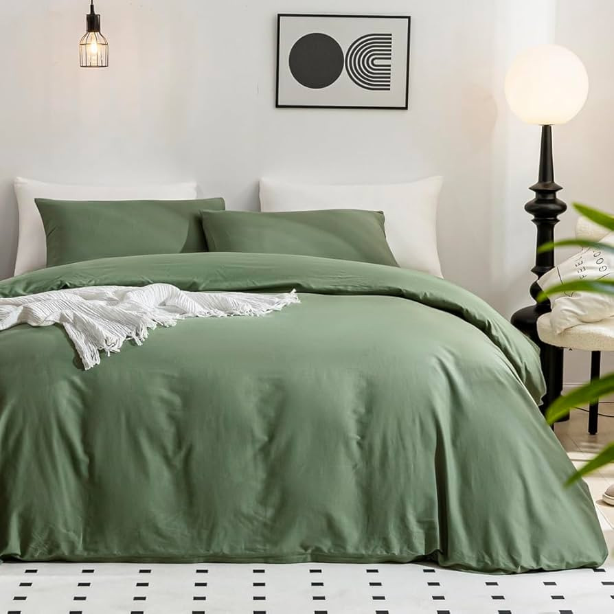 JELLYMONI Green Duvet Cover Queen Size - 100% Washed Cotton Linen Feel Textured Comforter Cover, ... | Amazon (US)