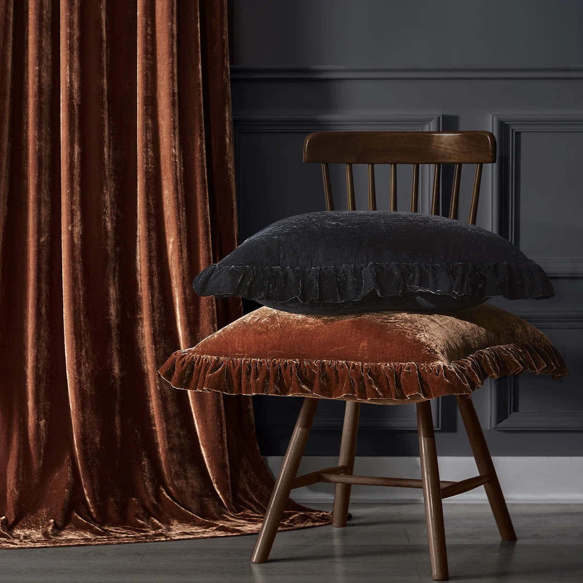 Stella Faux Silk Velvet Classic Chic Modern Rustic Ruffled Euro Sham | Wayfair North America