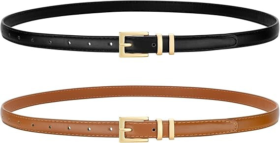 VONMELLI 2 Stücke Dünne Ledergürtel für Damen, Modische Schmale Taillengürtel Dünne Dameng... | Amazon (DE)