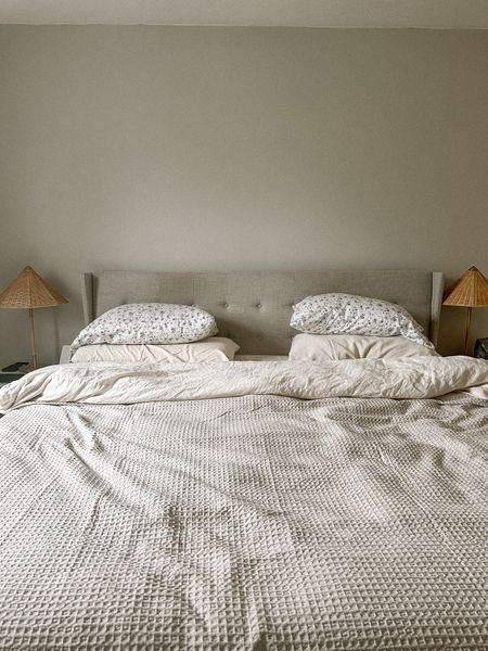 The perfect neutral bedding for your home. The coziest linen duvet and beautiful waffle knit blanket that is on sale! Makes the perfect look for your primary bedroom or guest bed room. 

#LTKsalealert #LTKSpringSale #LTKhome