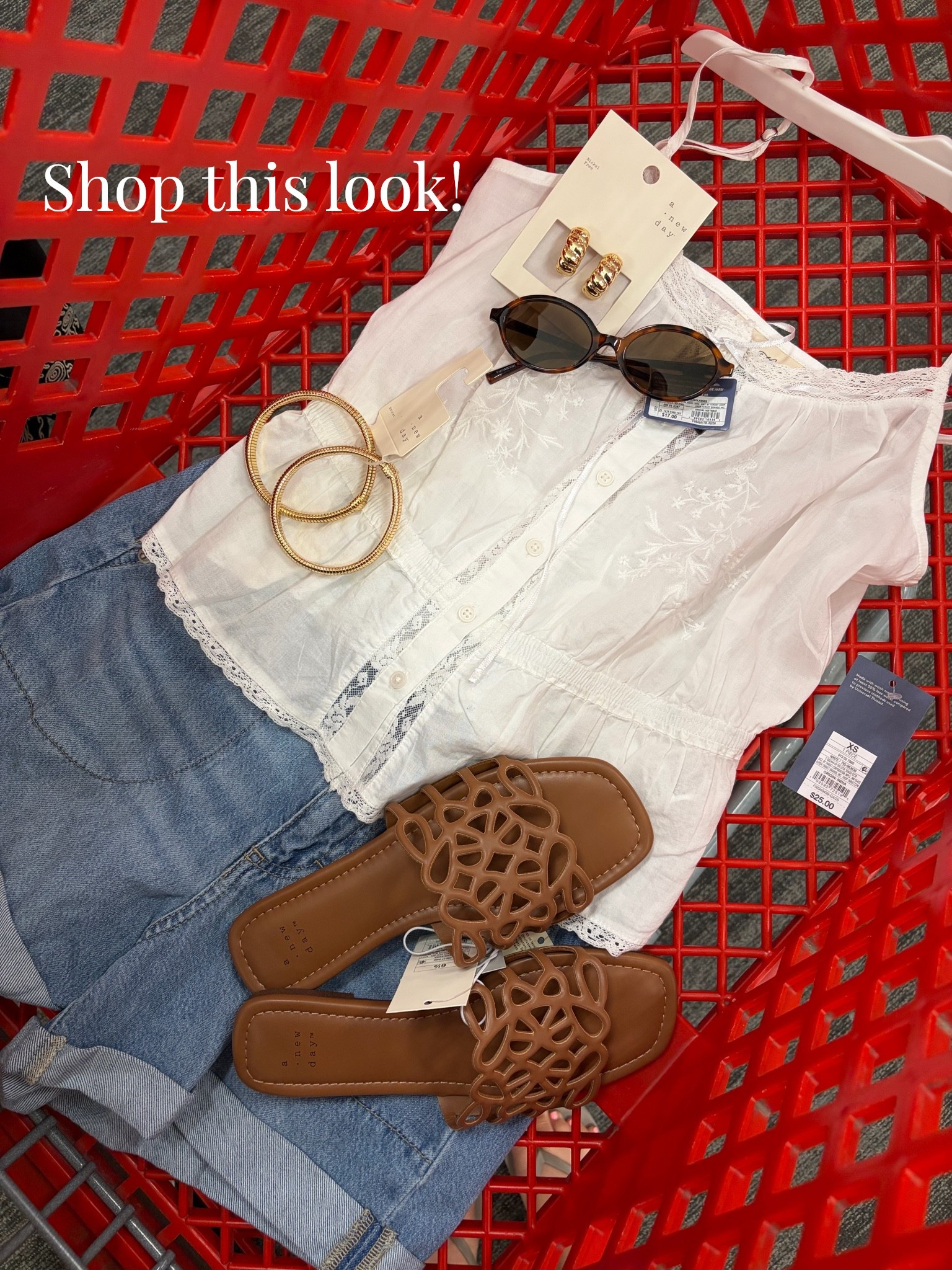 This Target outfit is giving effortless summer style 🤍 The white lace-trim eyelet top paired with denim, cutout brown sandals, tortoise sunglasses, and gold hoops — easy and so wearable. All linked!

#LTKdayinmylife #LTKgrwm #LTKootd