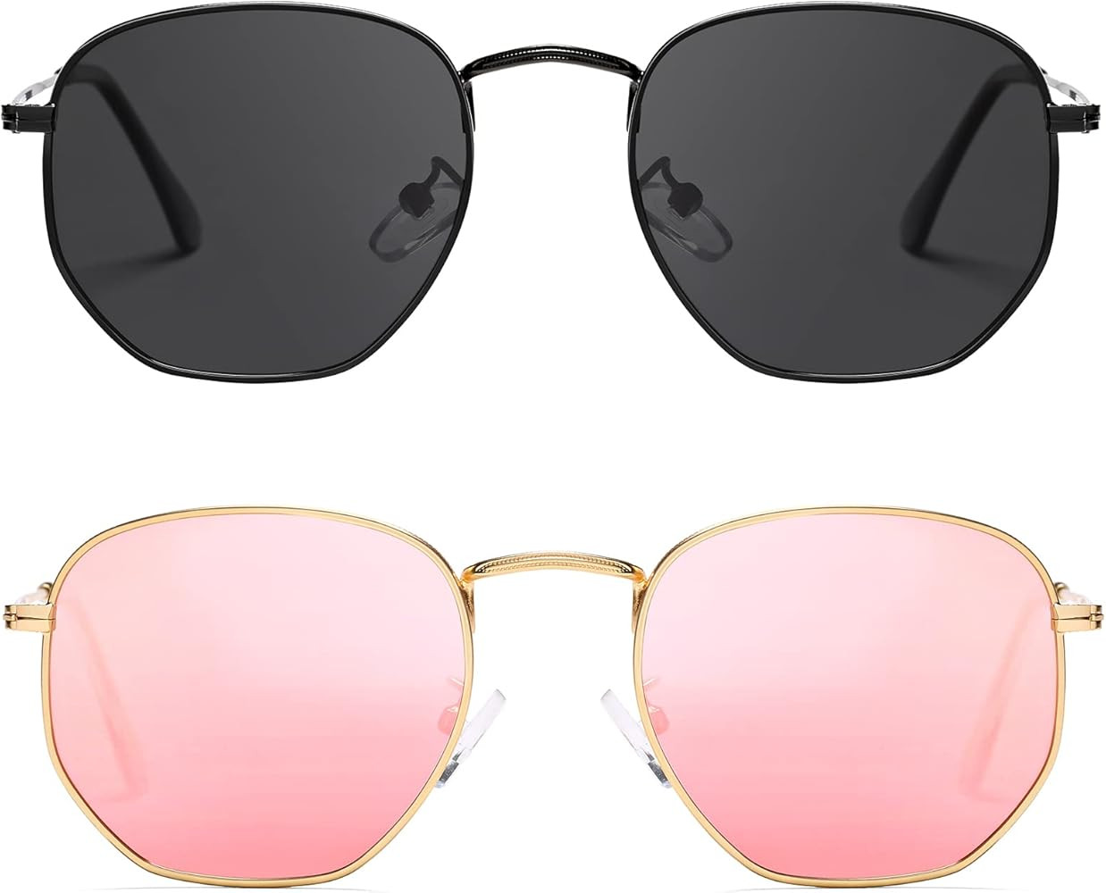 ProudDemon Women Polarized Sunglasses Polygon Mirrored Lens, Small Square Hexagon Lady Sun Glasses f | Amazon (US)