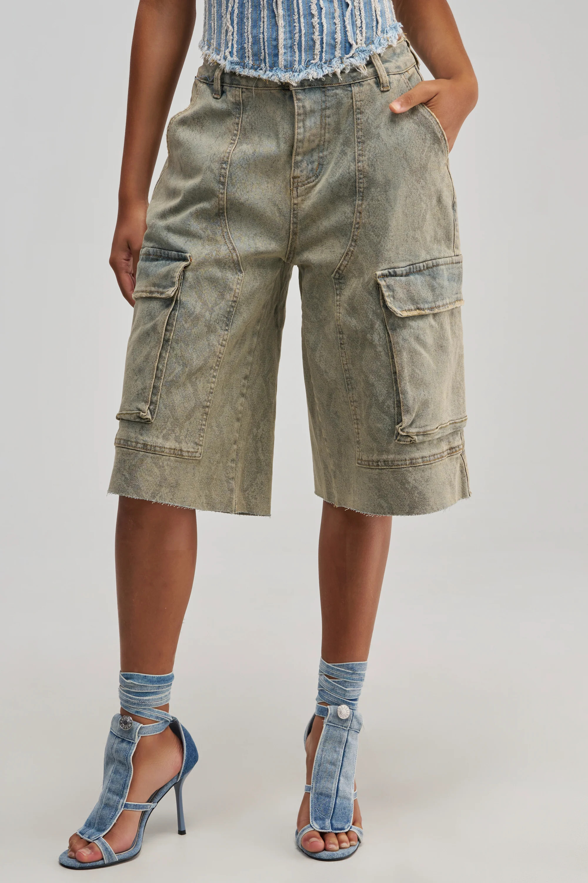 High Rise Bermuda Denim Shorts, Animal Print | AKIRA | AKIRA