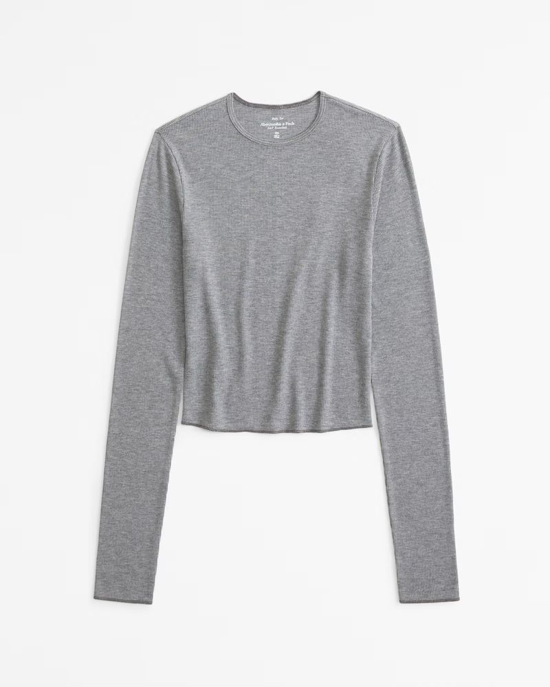 Long-Sleeve Featherweight Rib Cropped Crew Top | Abercrombie & Fitch (US)