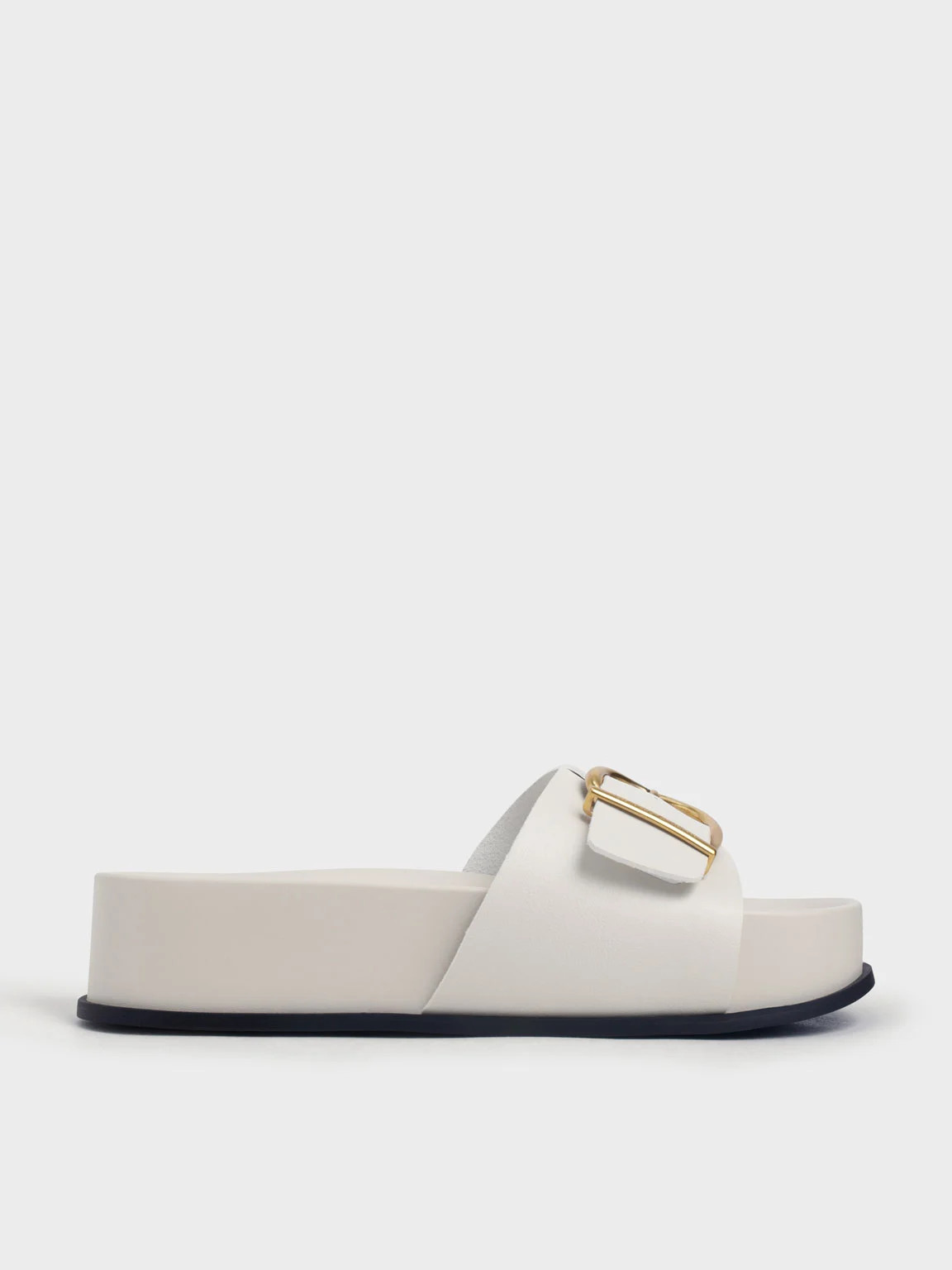 Metallic Buckle Flatform Sandals | Charles & Keith US