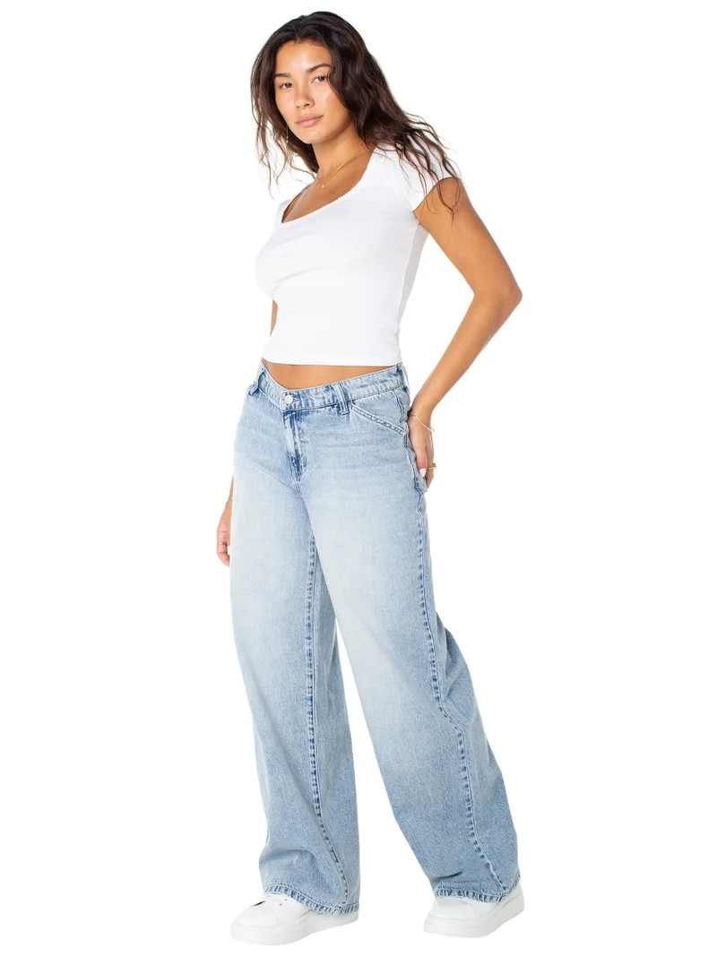 Celebrity Pink Women's and Women's Plus V-Waist Wide Leg Jeans, Available in 30", 32", and 34" in... | Walmart (US)