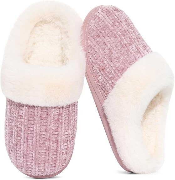 Evshine Warm Knit House Slippers for Women Comfy Wool-Like Lined Chenille Slippers with Memory Fo... | Amazon (US)