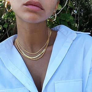 Herringbone Necklace for Women,Dainty Gold Necklace,14k Gold Plated Snake,Gold Chain Choker Neckl... | Amazon (US)