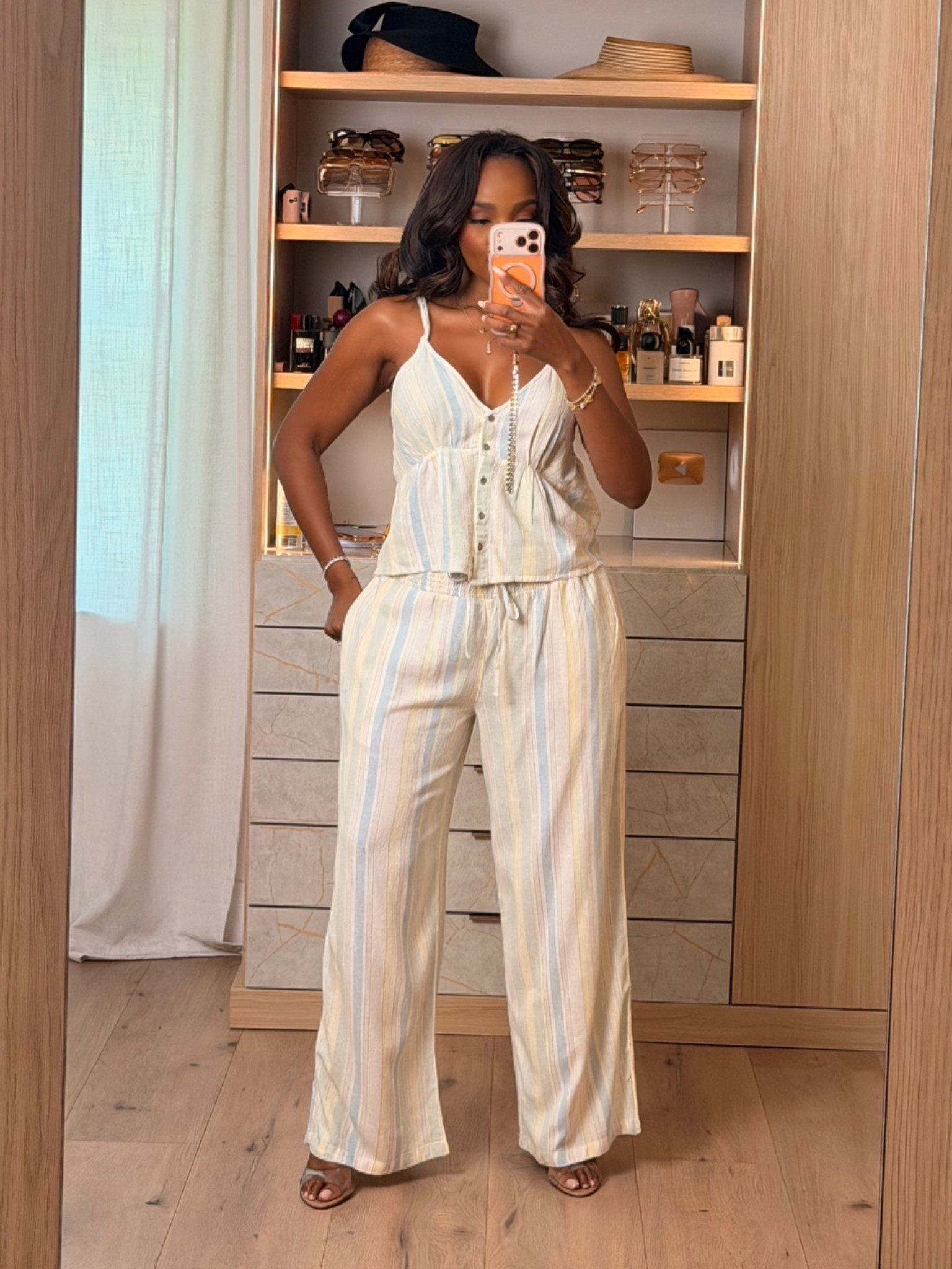 Hi Babes! 🤍✨

This lightweight striped set is the definition of effortless style. Comfortable, breathable, and easy to wear, it's one of those outfits that looks polished while feeling like pajamas. Wear the pieces together or mix and match for endless outfit options.

✨ FIT DETAILS
• Adjustable cami top
• Wide-leg pants
• Lightweight breathable fabric
• Functional pockets
• True to size

✨ WHERE TO WEAR THIS
• Vacation
• Beach towns
• Weekend brunch
• Resort stays
• Casual date nights

Everything is linked below!

xx Kira | IG: KirasFashionFinds

Measurements: 5'4" | 140 lbs | Size Small

#LTKPetite #LTKootd