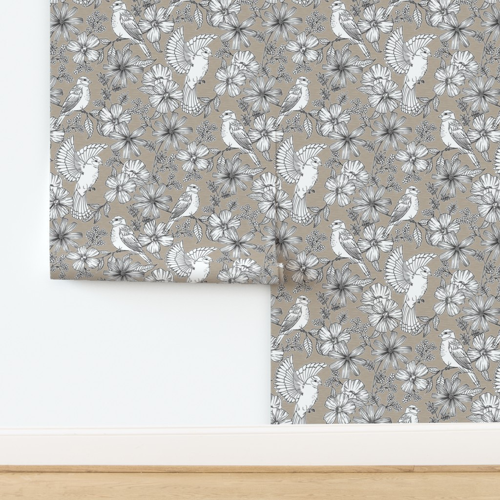 Bright Birds - Warm Taupe Texture Wallpaper byfancyjackdesigns | Spoonflower