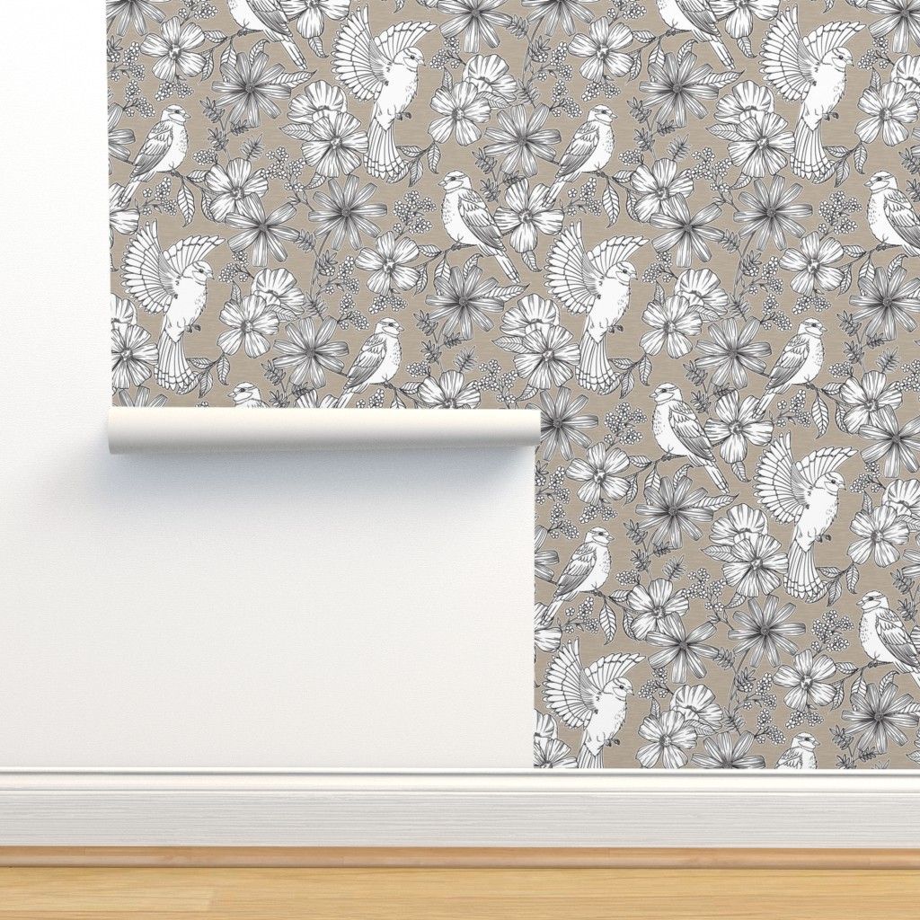 Bright Birds - Warm Taupe Texture Wallpaper byfancyjackdesigns | Spoonflower