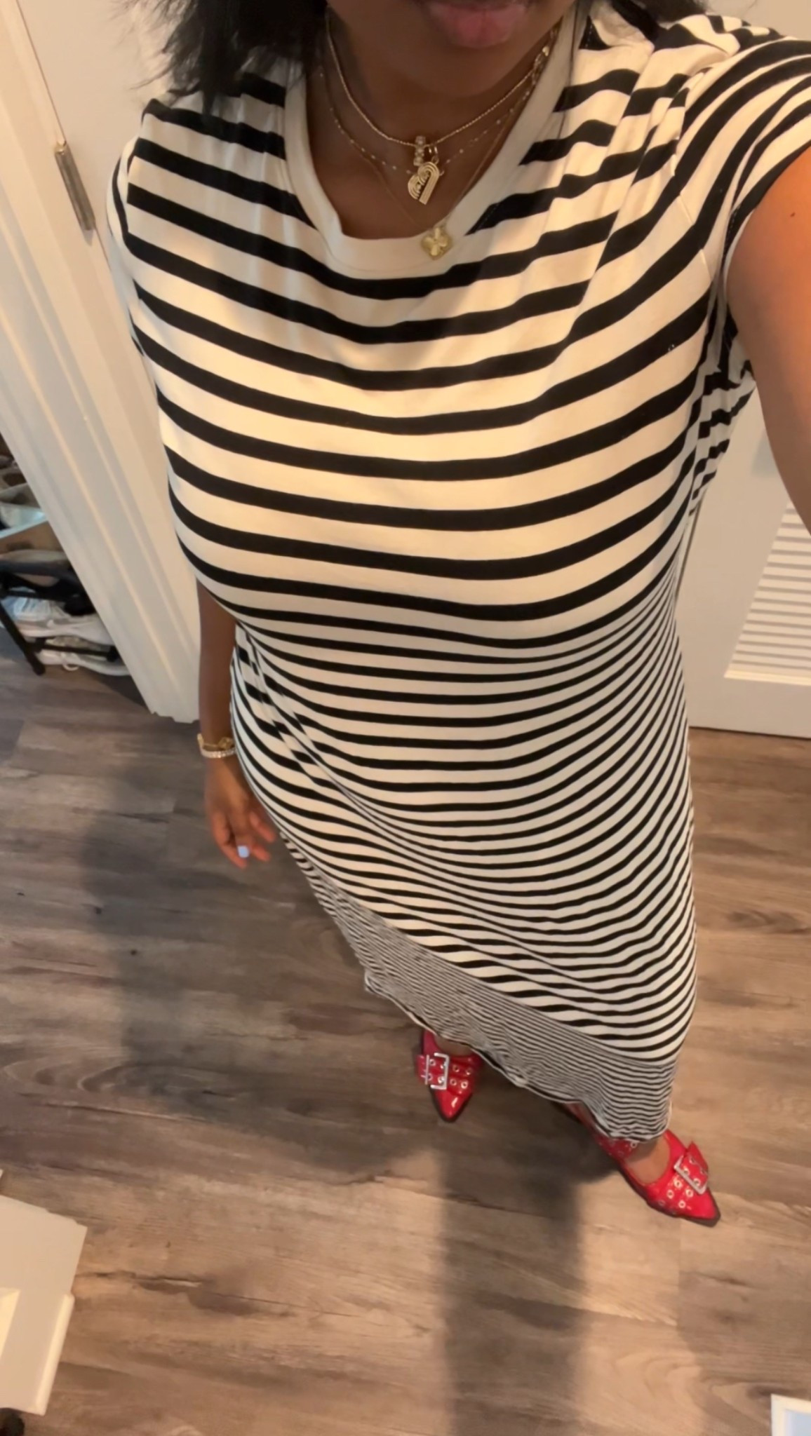 clean classy corporate outfit: striped maxi dress + red flats + gold jewelry 

#LTKSummerEdit #LTKWorkwear #LTKFindsUnder50