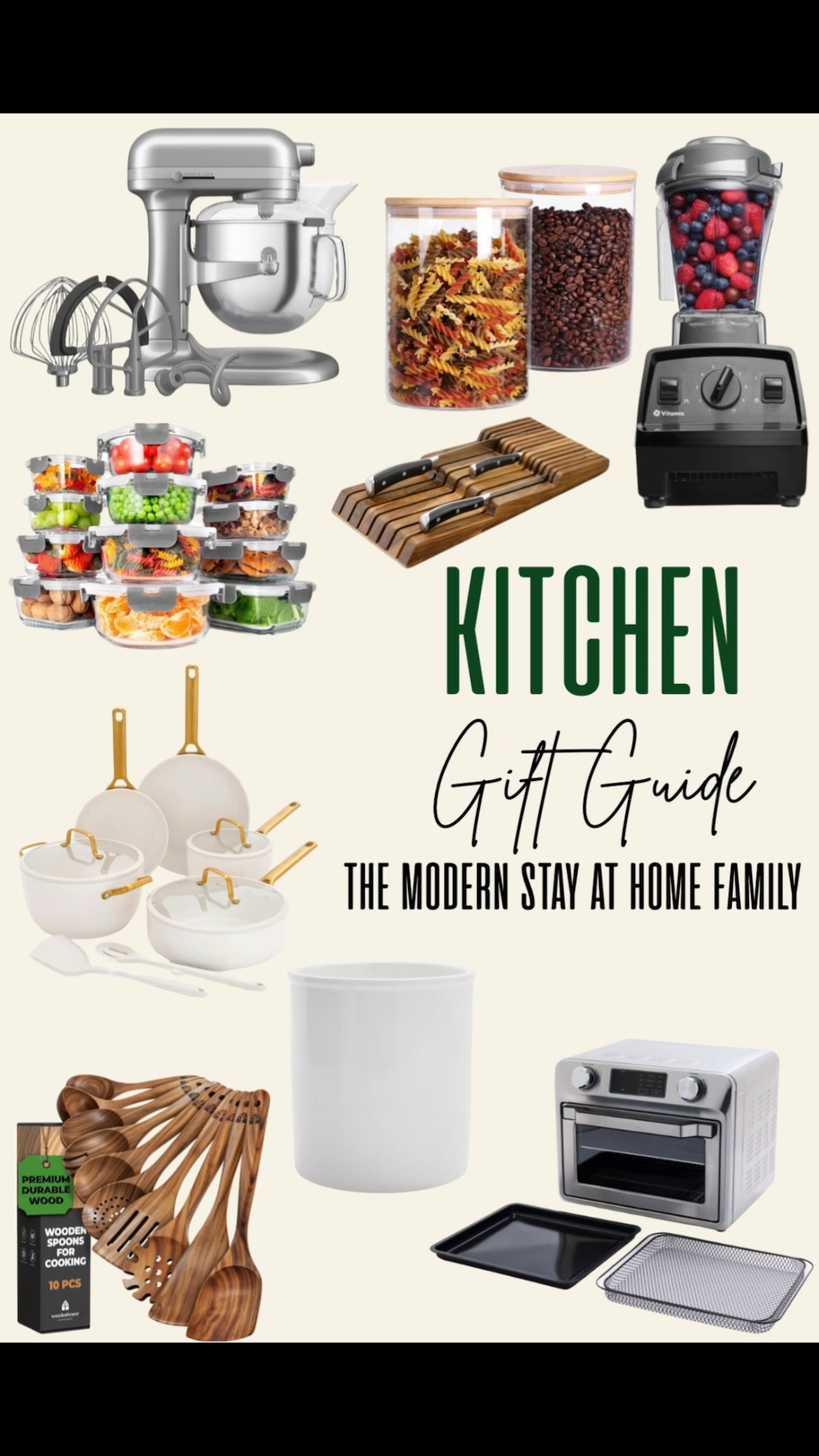 The ultimate Kitchen Gift Guide is here! Perfect for home cooks, foodies, bakers, and anyone who loves an organized, efficient, modern kitchen. Rounded up our favorite must-have kitchen gifts — from high-quality cookware to meal prep essentials, pantry storage, small appliances, and everyday tools that make cooking easier. All items are linked for effortless holiday shopping!

kitchen gift guide, kitchen essentials, cooking gifts, holiday gift ideas, kitchen organization, home chef gifts, kitchen must haves, modern kitchen tools, cookware set, blender, mixer, food storage containers, pantry jars, wood utensils, meal prep containers, air fryer oven, kitchen gadgets, best kitchen gifts, gift ideas for cooks, home cooking essentials, kitchen favorites, The Modern Stay at Home Family

#LTKHoliday #LTKCyberWeek #LTKGiftGuide