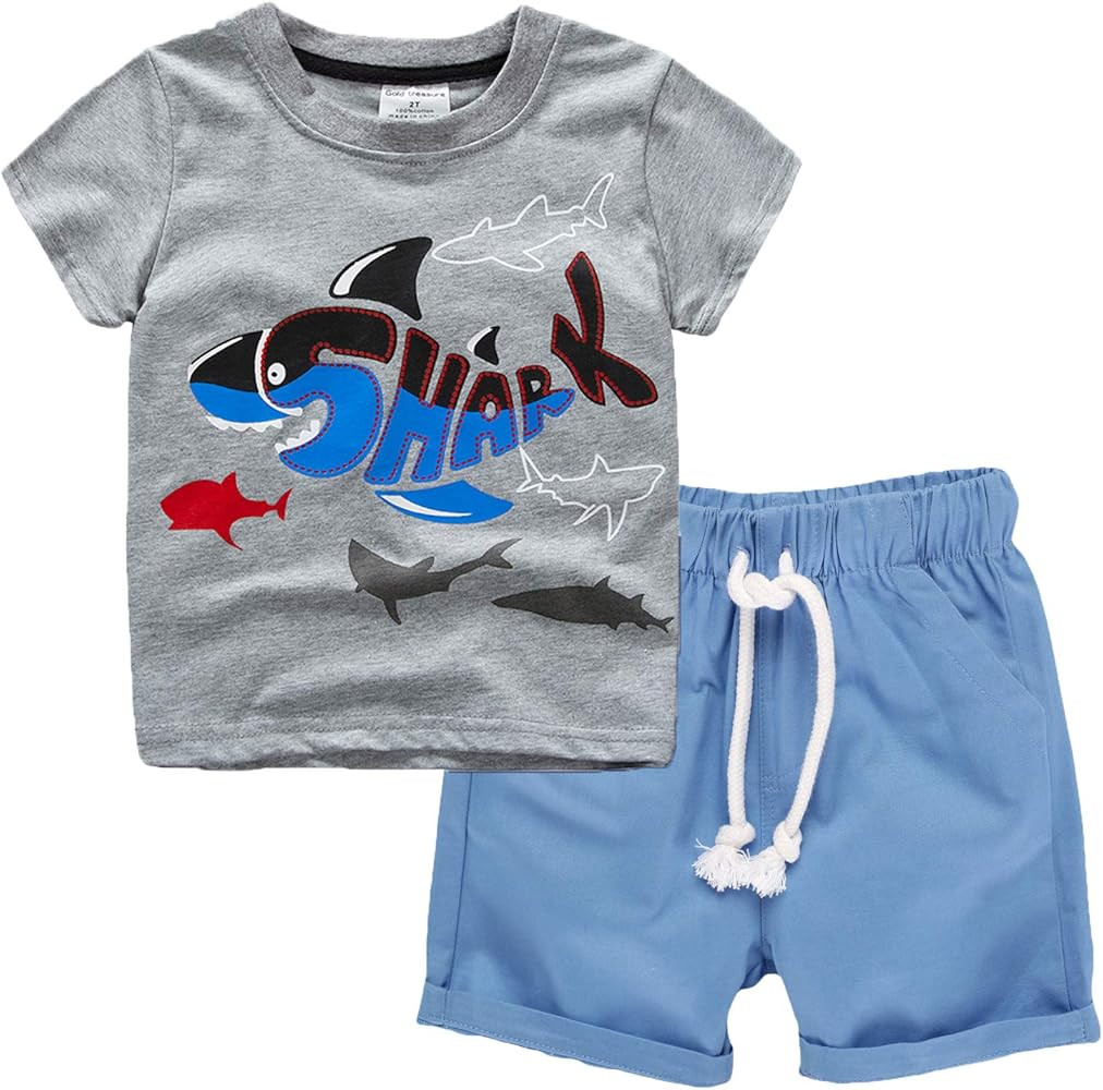Toddler Boy Clothes Kids Summer Cotton Outfits Shirt Short Sets Size 2-7 | Amazon (US)