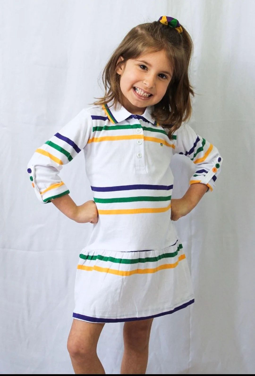 White Infinity Allover Purple Green Gold Stripes Kids Mardi Gras Dress | Etsy (US)