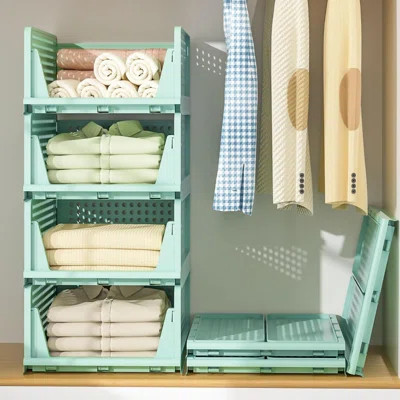Closet Organizer, 4 Pack Stackable Storage Bins For Closet Shelves, Plastic Storage Drawers Basket Weekly Clothes Organizer For Kids(4L)(Green) | Wayfair North America
