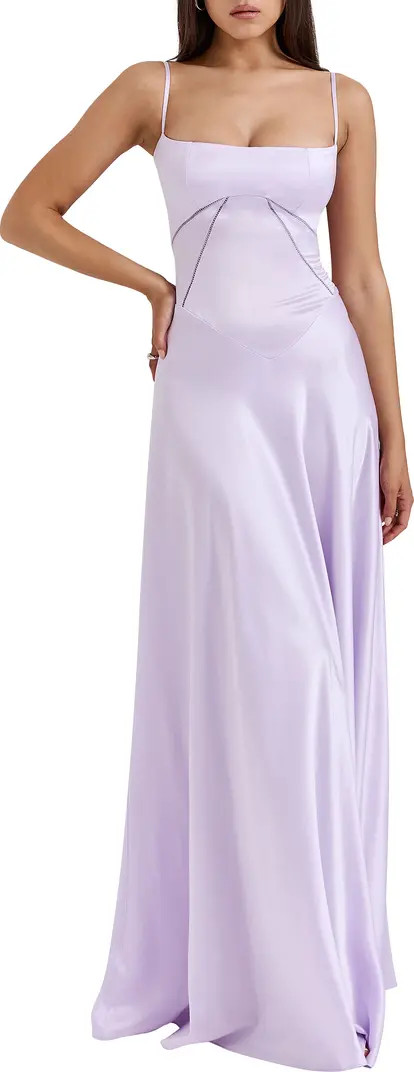 HOUSE OF CB Anabella Lace-Up Satin Gown | Nordstrom | Nordstrom