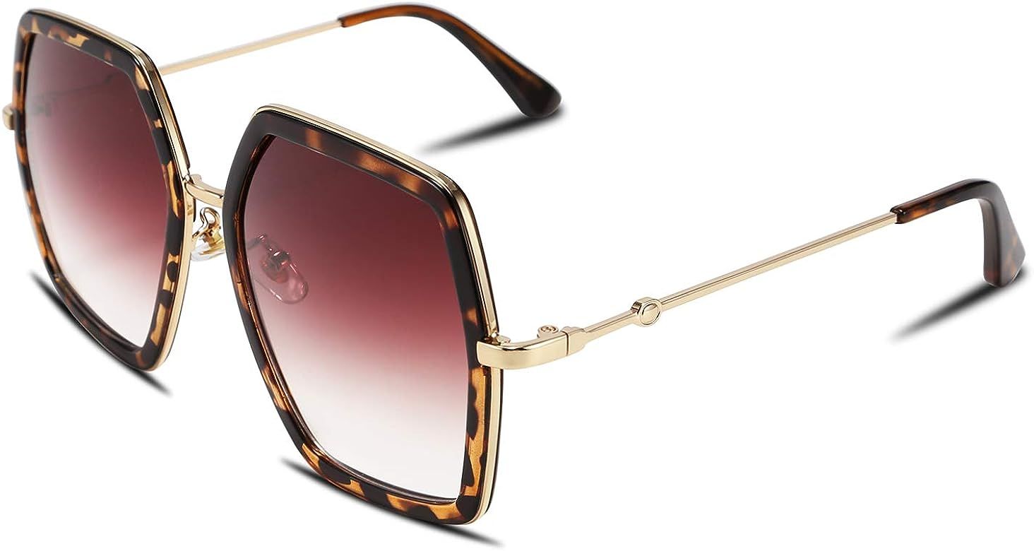 Geometric Women Sunglasses Fashion Ladies Irregular Large Hexagon Inspired Designer Style B2503 | Amazon (US)
