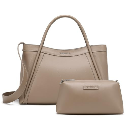 Women's Elegant Top Handle Handbag Tote Satchel Purse with Detachable Shoulder Strap, Crossbody & Shoulder Bag (Khaki) | Amazon (US)