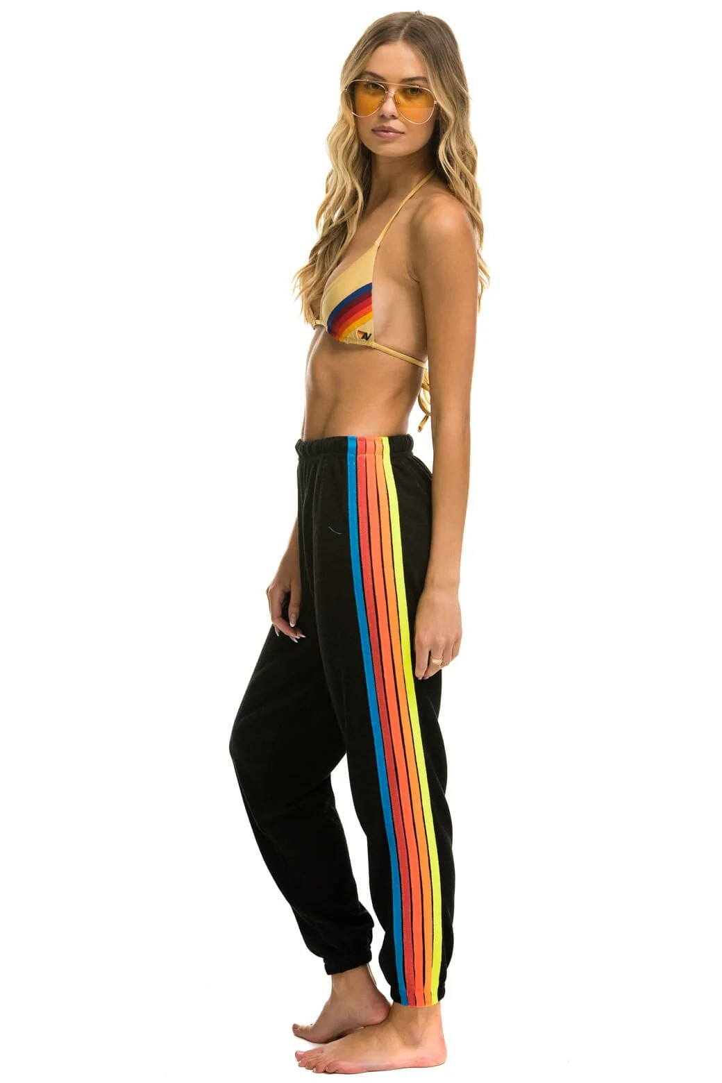 5 STRIPE SWEATPANTS - BLACK // NEON RAINBOW STRIPES | Aviator Nation