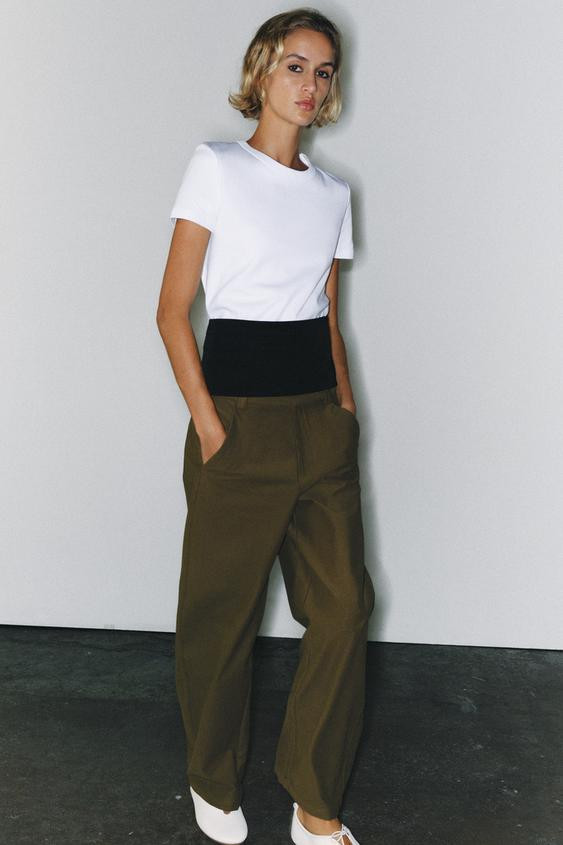 Zara - Short Sleeve Interlock T-Shirt - Women - Matte Green - Women | Zara US
