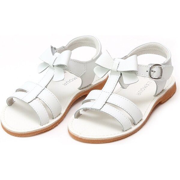Janie T-Strap Bow Sandal, White | Maisonette