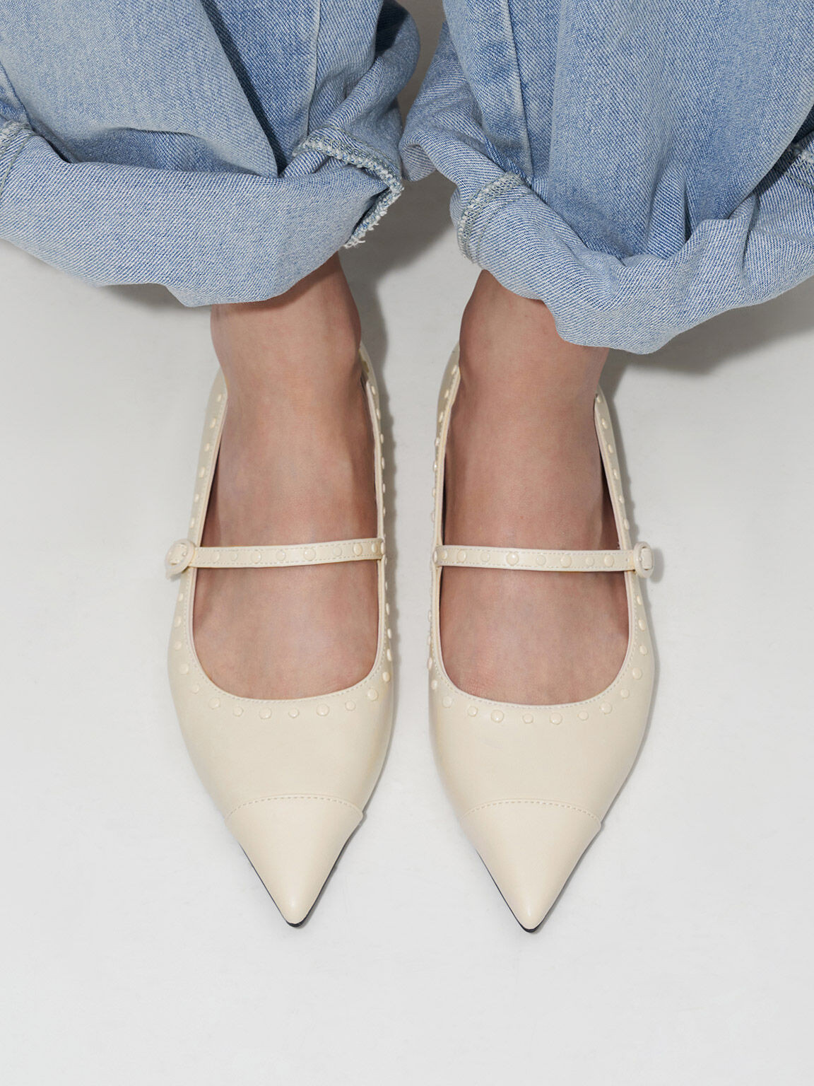 Chalk Studded Pointed-Toe Mary Jane Flats | CHARLES & KEITH UK | Charles & Keith UK