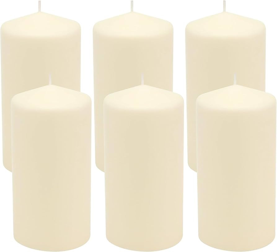 Stonebriar 6 Pack Tall 3 x 6 Inch 65 Hour Long Burning Unscented Ivory Wax Pillar Candles | Amazon (US)