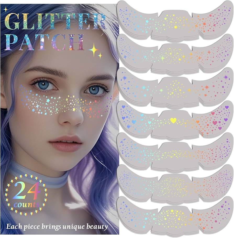 24pcs Glitter Freckles Makeup Patches-Holographic-Face Glitter Speckles, Sparkle Speckles Patches... | Amazon (US)