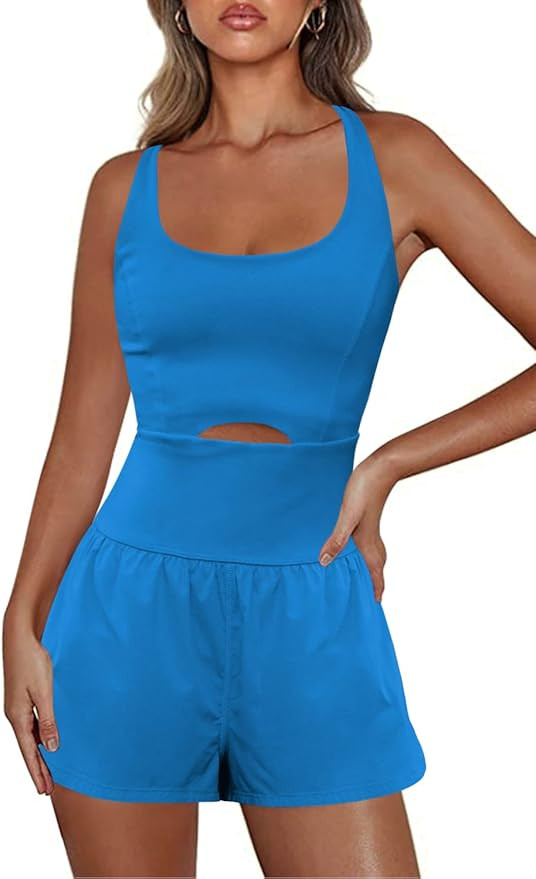 Nirovien Womens Workout Onesie One Piece Yoga Rompers Gym Short Jumpsuits Exercise Bodycon Outfit... | Amazon (US)