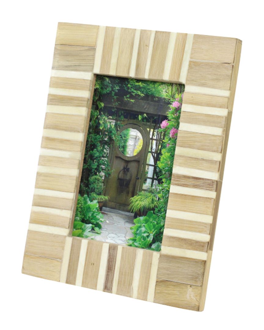 Uma Home Decor Rectangular Beige & Creme Striped Resin & Wood Picture Frame | Gilt
