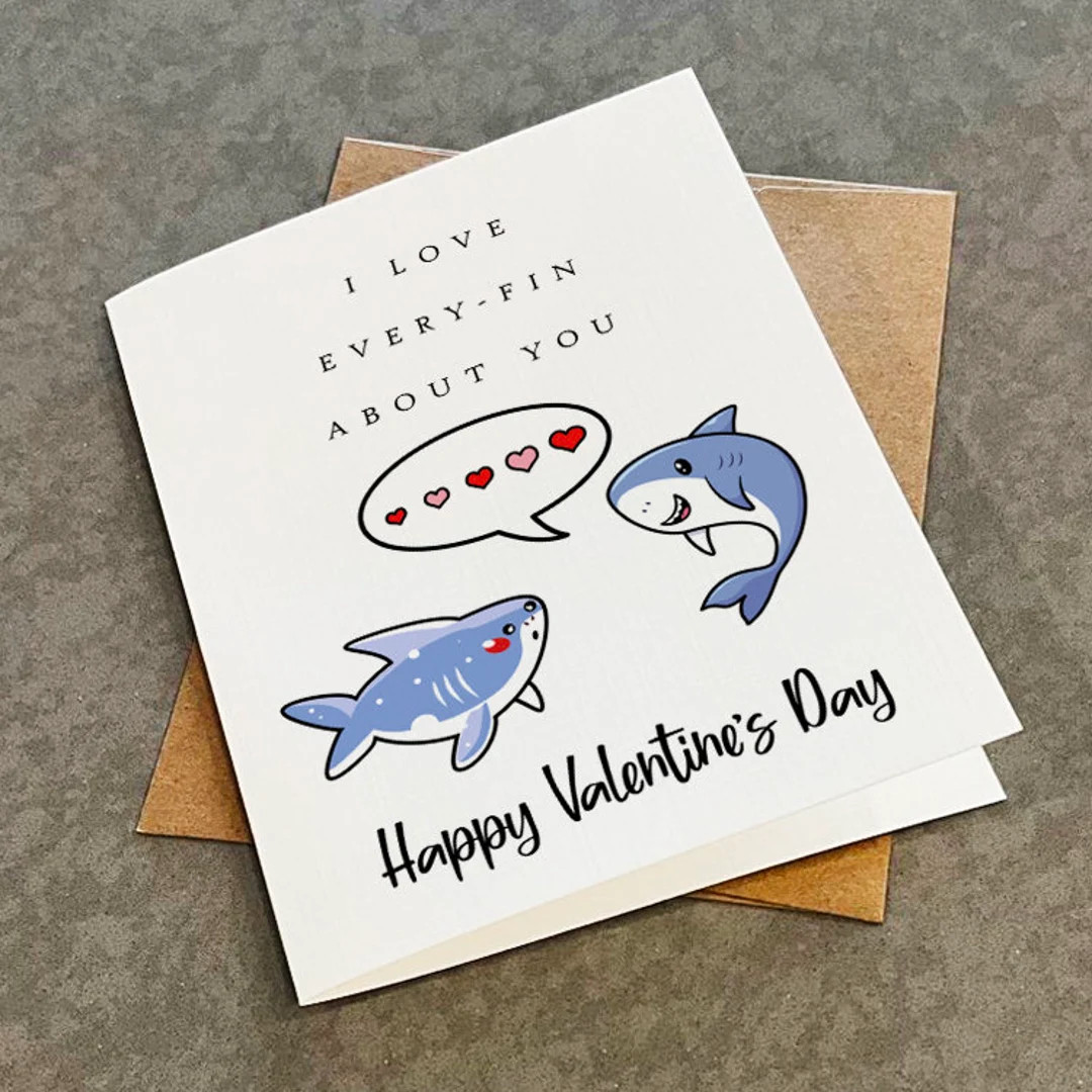 I Love Every Fin About You Cute Shark Valentine's Day Card Boyfriend Adorable Valentine's Gift Id... | Etsy (US)