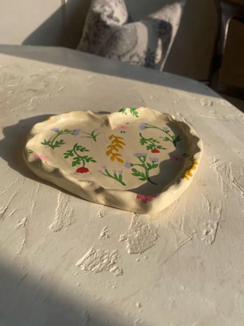 Floral Clay Jewelry Dish, Flower Trinket Tray, Homemade (made to Order) - Etsy | Etsy (US)