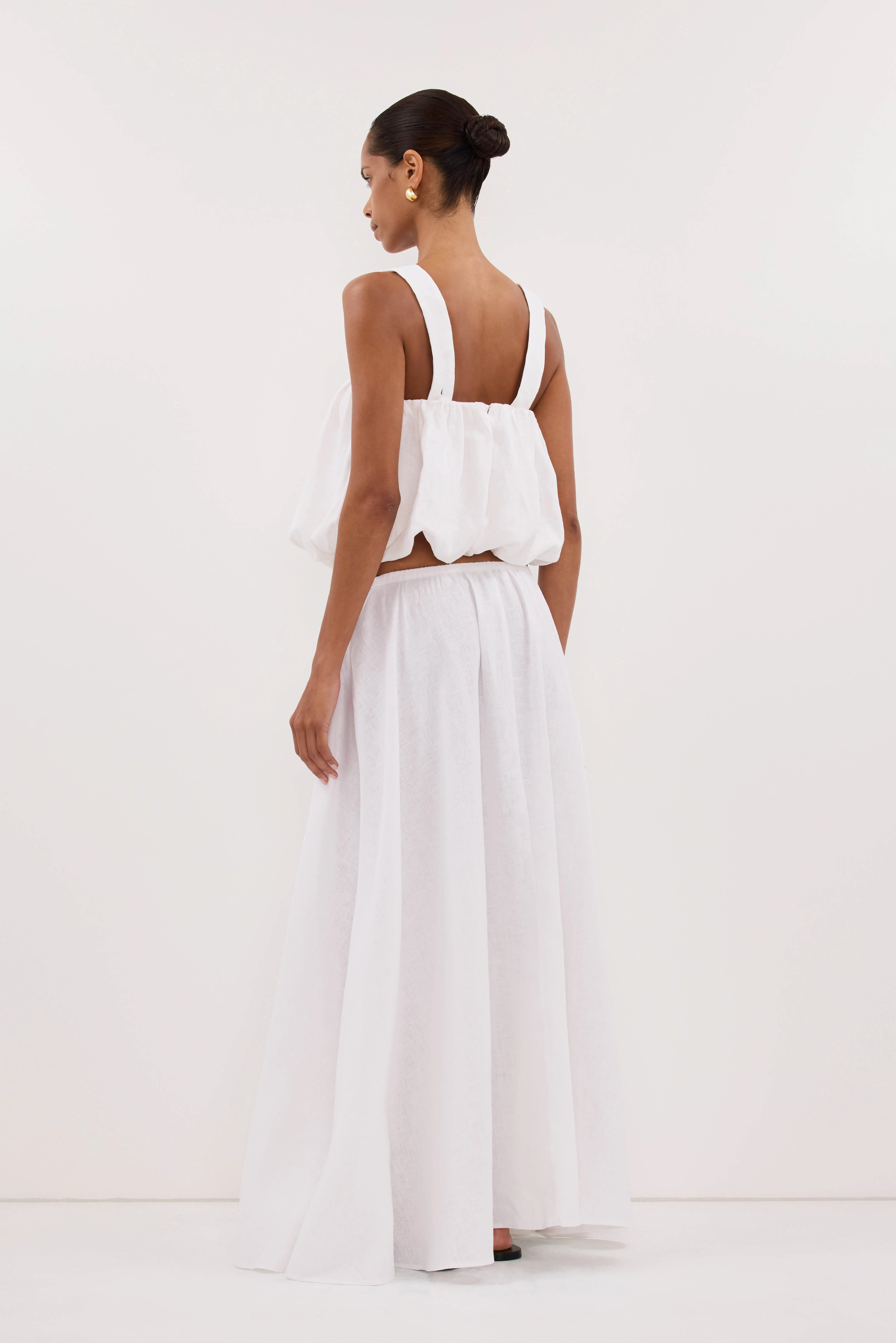 RAVELLO WHITE LINEN MIDI SKIRT | DISSH