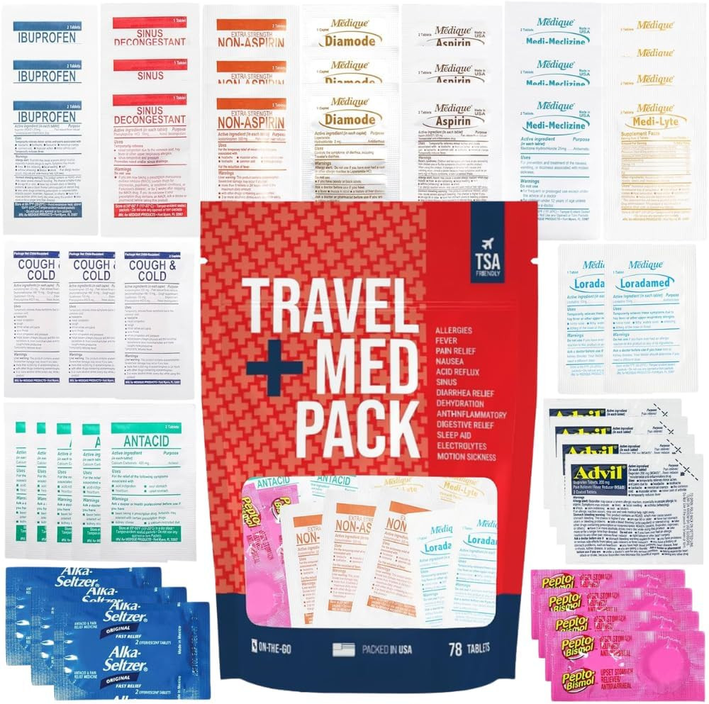 Travel Medicine Kit - 78-Piece TSA-Approved Urgent Care Kit Medication Pack for Flights, Cruises & International Travel | Individually Wrapped OTC Medication Essentials | Amazon (US)