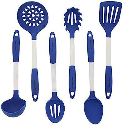 Blue Kitchen Utensil Set - Stainless Steel & Silicone Heat Resistant Professional Cooking Tools -... | Amazon (US)