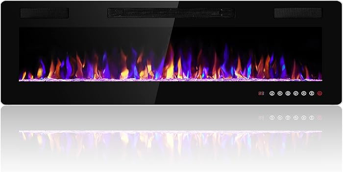 60 Inch Electric Fireplace Insert Ultra-Thin - Recessed & Wall-Mounted Fireplace Heater with Ther... | Amazon (US)