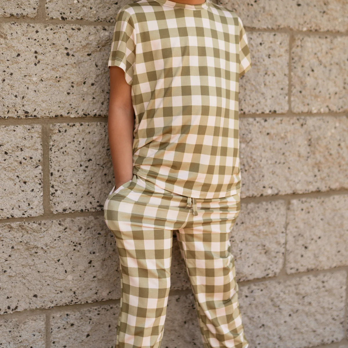 Youth Jogger Set In Green Gingham | Silks Design